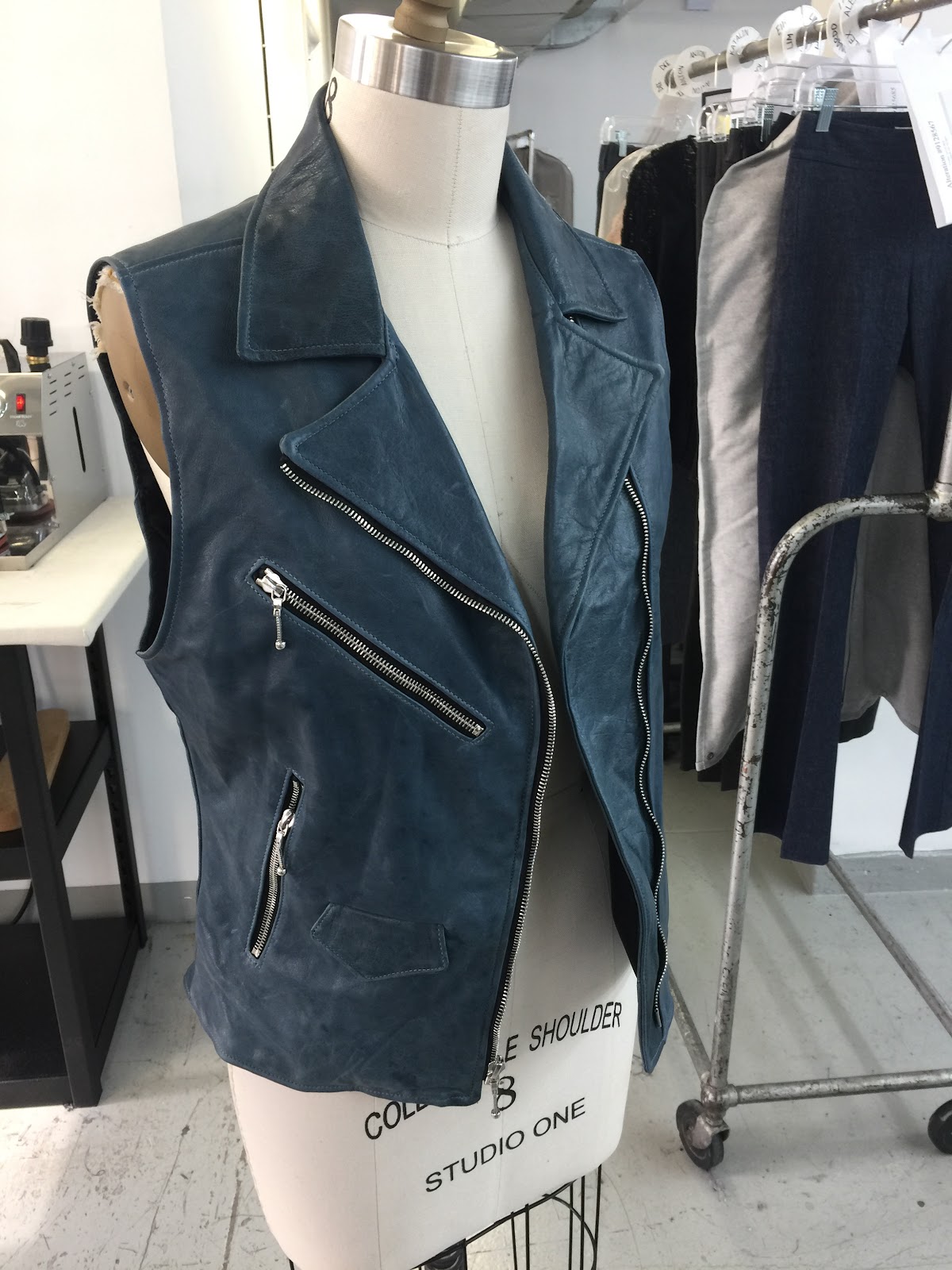 Bespoke teal leather biker vest