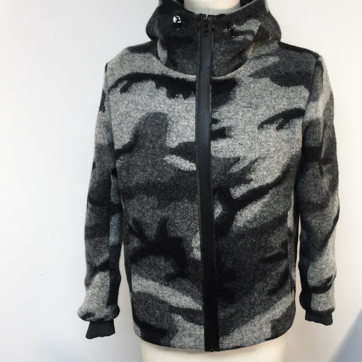 Custom hooded grey camo wool zip jacket